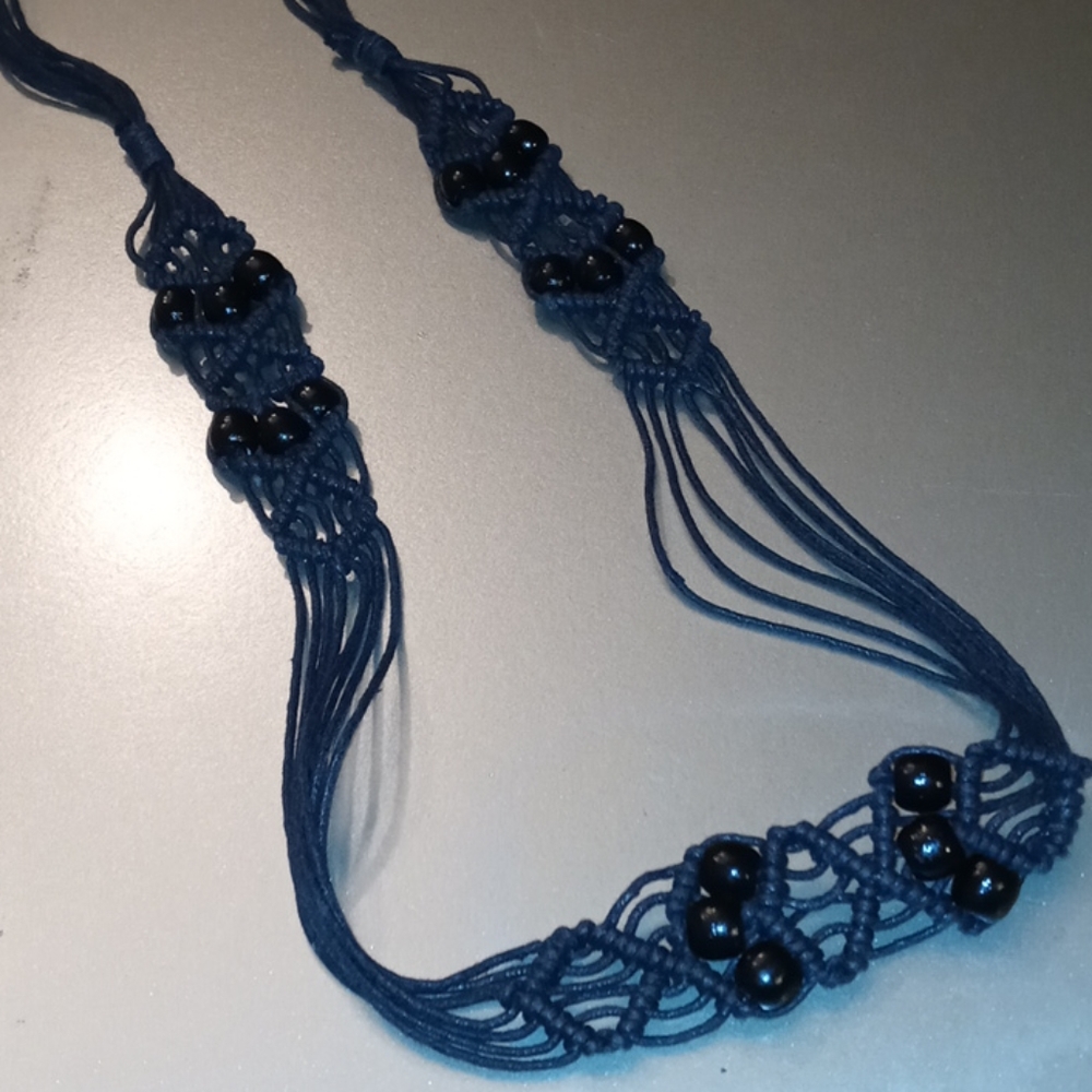 Vintage black beaded rope belt
